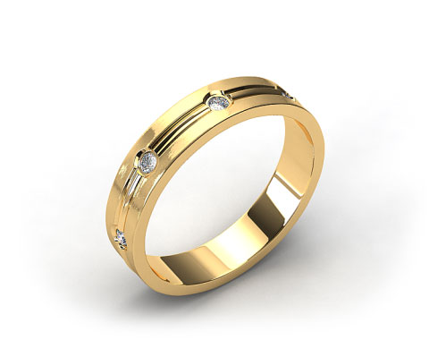 14k Yellow Gold 6mm Grooved Bezel Set Diamond Wedding Ring